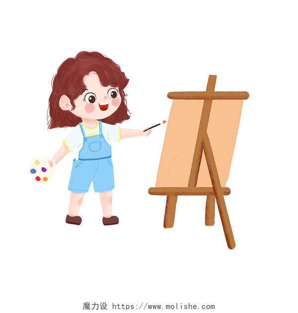 开学季开心画画的小朋友元素用画架画画的小女孩开学季元素